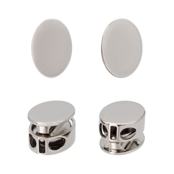 Фиксатор (зажим) для шнура металл 2 отв., ⌀3.5 мм (14х20 мм), овальный, никель, ГД15443, 10 шт