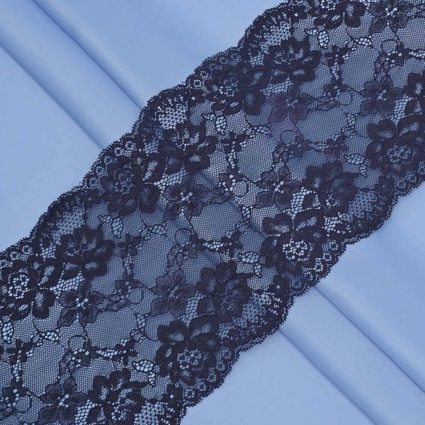 Кружево бельевое эластичное 180 мм / 3.4 метра, цвет темно-синий