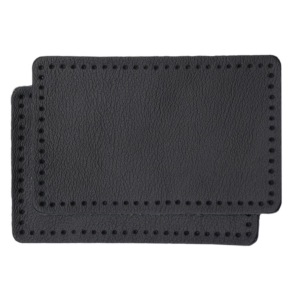 Заплатки пришивные из кожи, прямоугольник 6х9,6см с перфорацией, 2 шт, 100% кожа, 01 черный, 9113