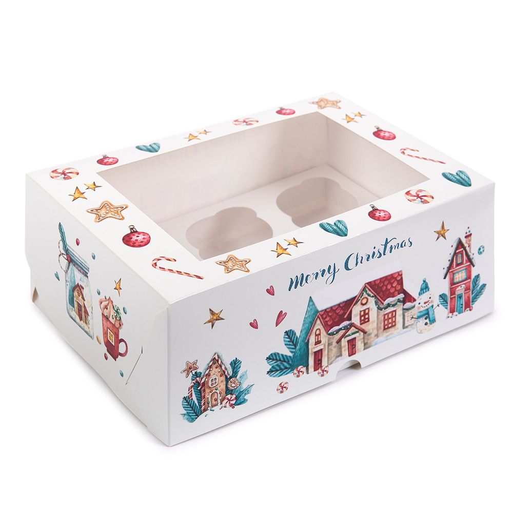 Коробка под 6 капкейков с ложементом 25х17 x10 см, Рождество, S-Chief CBC-001
