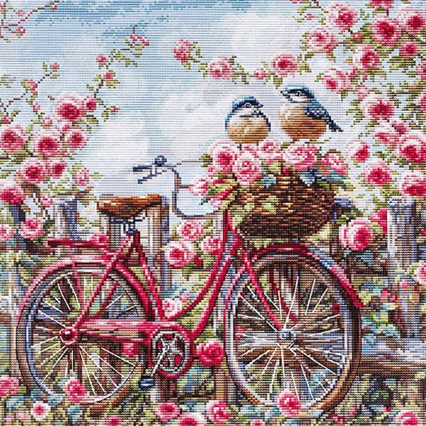 Набор для вышивания нитками, Luca-S, BU5061 Велосипед с розами 29х29см