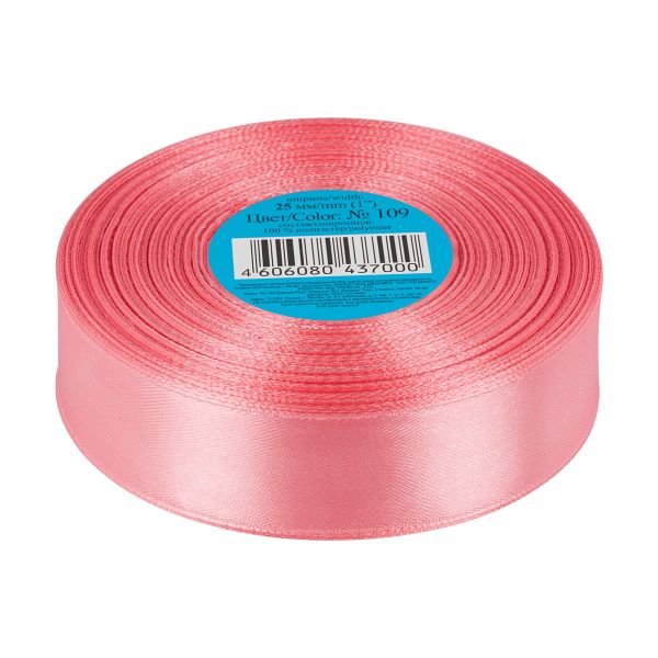 Лента атласная 1-сторонняя 25.0 мм / 33±2 метра, 109 грязно-розовый, Gamma