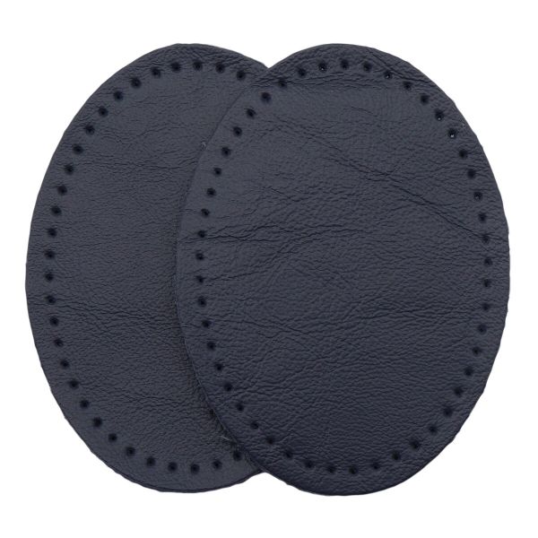 Заплатки пришивные из кожи, овал 6х8,2см с перфорацией, 2 шт, 100% кожа, 05 темно-синий, 9114