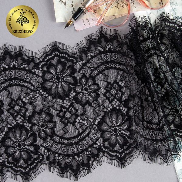 Кружево шантильи (реснички) 220 мм, цв.2 черный, уп. 3 м, Kruzhevo