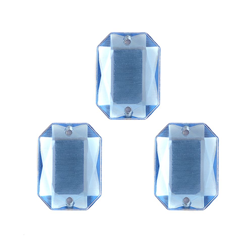 Стразы пришивные акриловые 13x18 мм прямоугольник цв.06 голубой, уп.100 шт