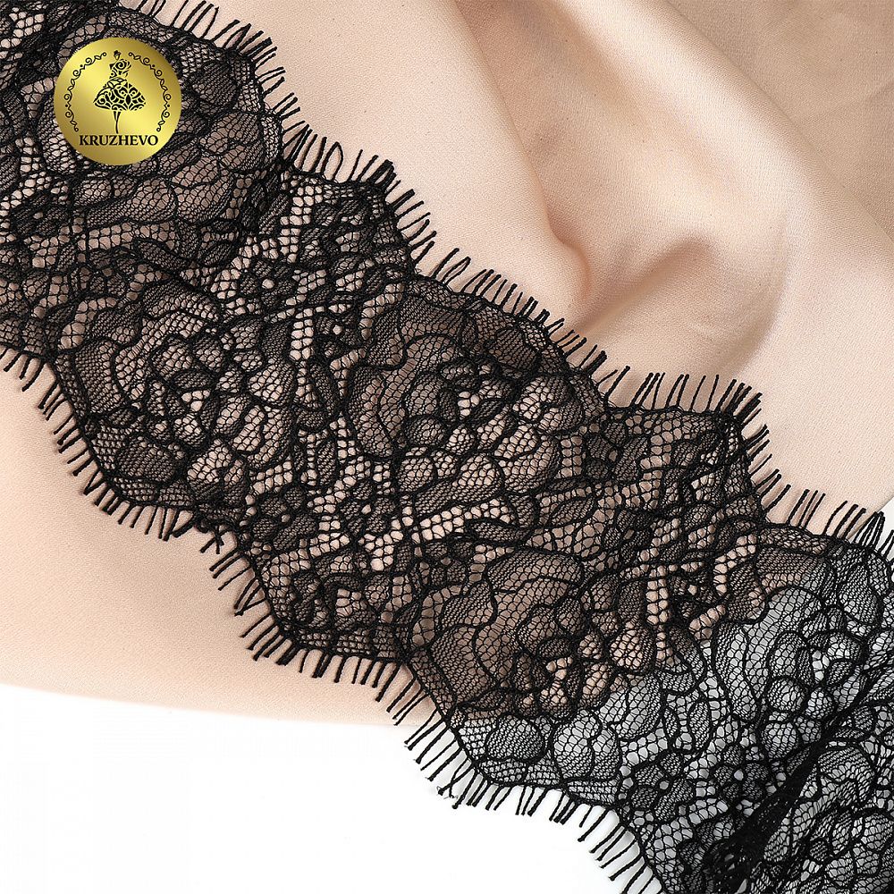 Кружево шантильи (реснички) 80 мм, цв.2 черный, 3 метра, Kruzhevo