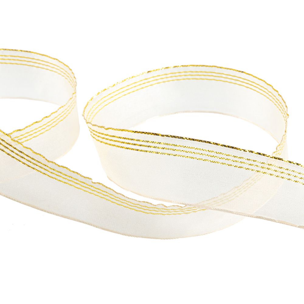 Лента капроновая (органза) 25.0 мм / 25 метров, 097 св.персиковый/золото, Blitz ORT-25
