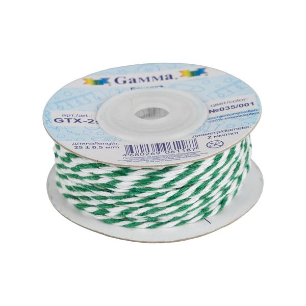 Шнур бечевка ⌀2.0 мм, 25 м, 035/001 зеленый/белый, Gamma GTX-25