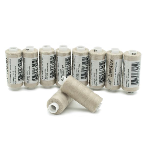Нитки швейные бытовые Bestex 40/2, 365 м (400 ярд) / 10 кат., 252 серый-крем