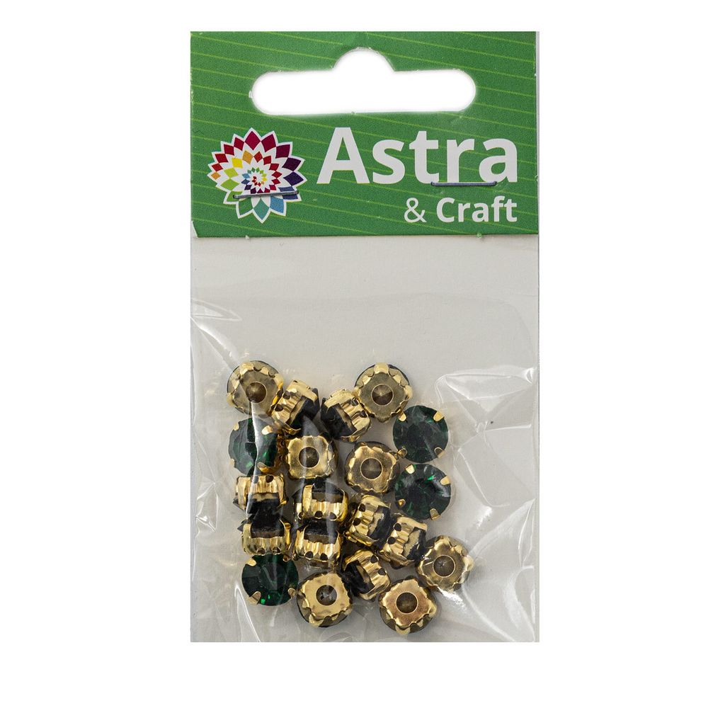 Хрустальные стразы в цапах/золото, 8мм, 20 шт/упак, Astra&Craft (36 изумрудный), 4AR167/168