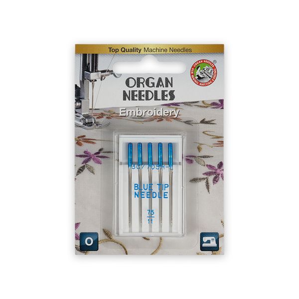 Иглы для швейных машин для шелка 130/705 H-E, №75, blue tip anomie, 5 игл, 5507075BL, ORGAN
