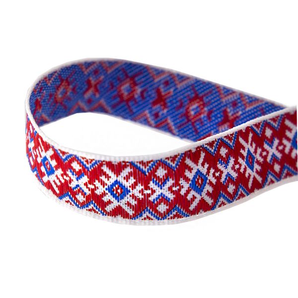 Лента (тесьма) жаккардовая 18.0 мм / 25±1 метров, Славянский орнамент Оберег, рис.9651 (1 белый/красный/синий) С3771Г17