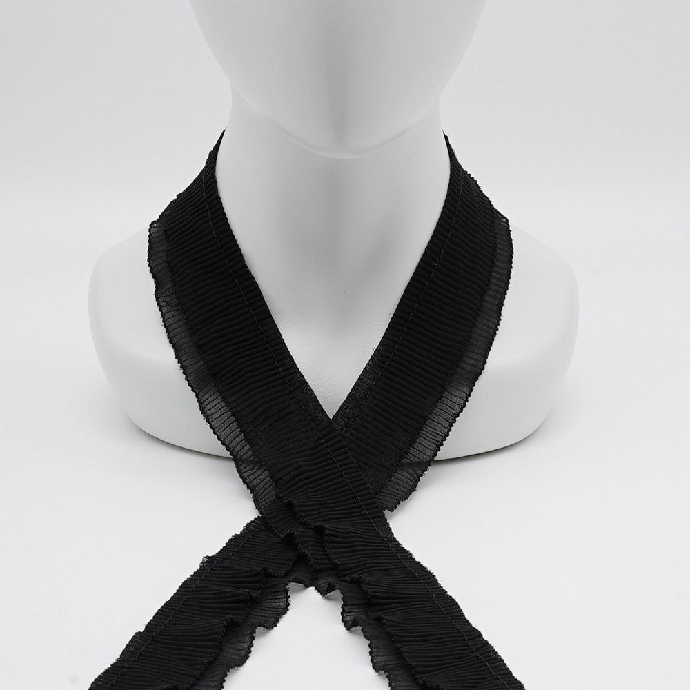 Кружево плиссированное 50 мм, / 45.72 метра, складка плиссе, двухслойное, цвет черный