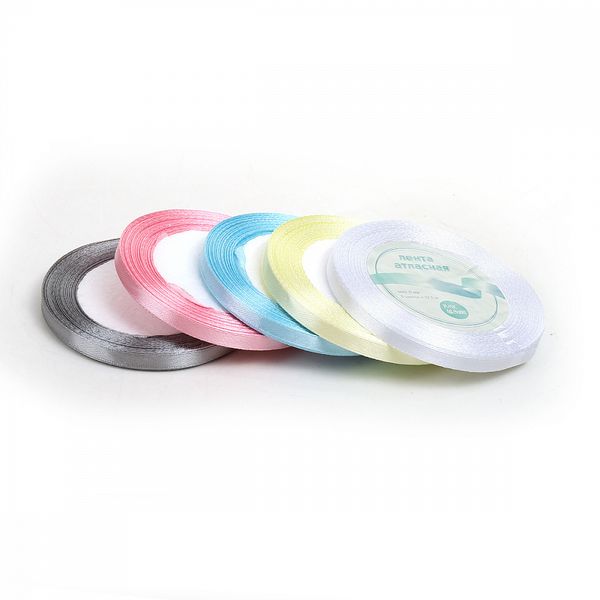 Лента атласная 1-сторонняя 6.0 мм / 5 шт по 22.5±1 метра, набор Пастель1, Magic4Hobby