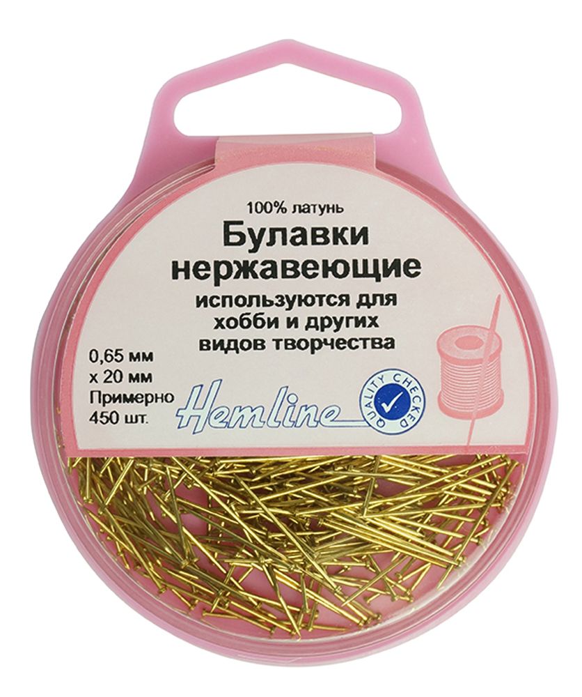 Булавки-гвоздики для хобби в пластиковом контейнере, 20 мм, 25 гр, 5х450 шт, Hemline /TOS/