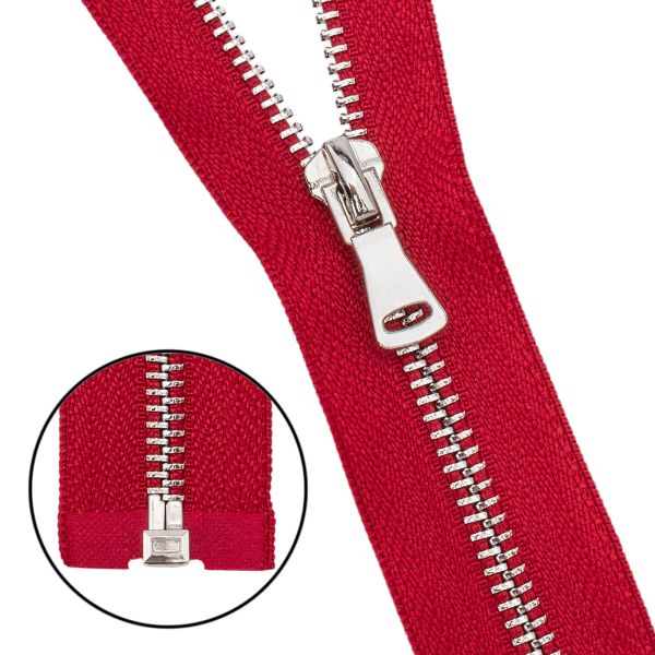Молния металл Т5 (5 мм) 1 зам., разъем., 75 см, никель, 519 красный, 5 шт, 14875-8