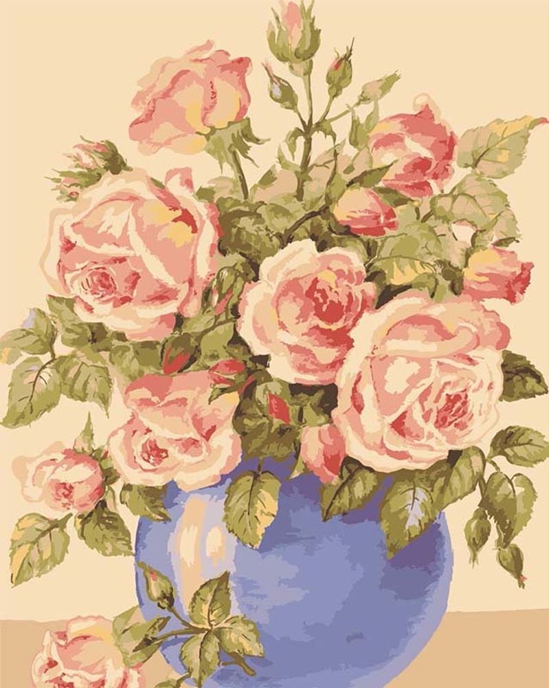 Рисунок для вышивания Grafitec (канва жесткая), &quot;Розы в голубой вазе&quot;, 50х40 см