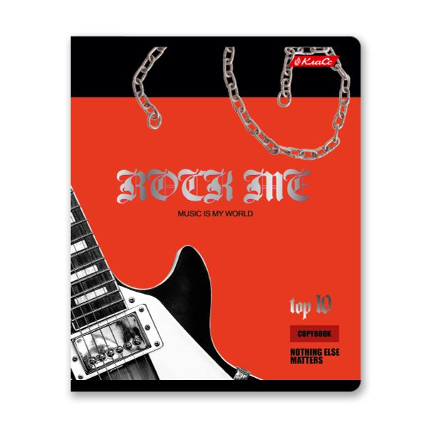 Тетрадь ученическая общая, матовая ламинация + тиснение серебряной фольгой, A5+ 48 л. на скобе 65 г/м², белизна 100%, 10 шт, клетка в термоусадочной пленке, 000728 Рок-музыка, Светоч 48ТЕТк-007