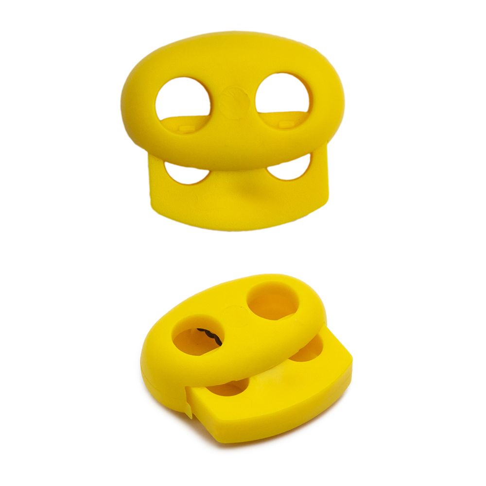 Фиксатор (зажим) для шнура пластик 2 отв., ⌀4.0 мм, 14х17 мм, овал малый ПП, желтый, 100 шт