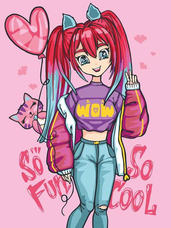 Картина по номерам Фрея PKZ/PM-066, Яркая анимешка, (на картоне) 40х30 см