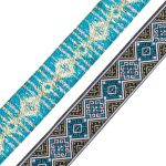 Лента (тесьма) жаккардовая 35.0 мм / 7 метров, золото/бирюза, 4101-1