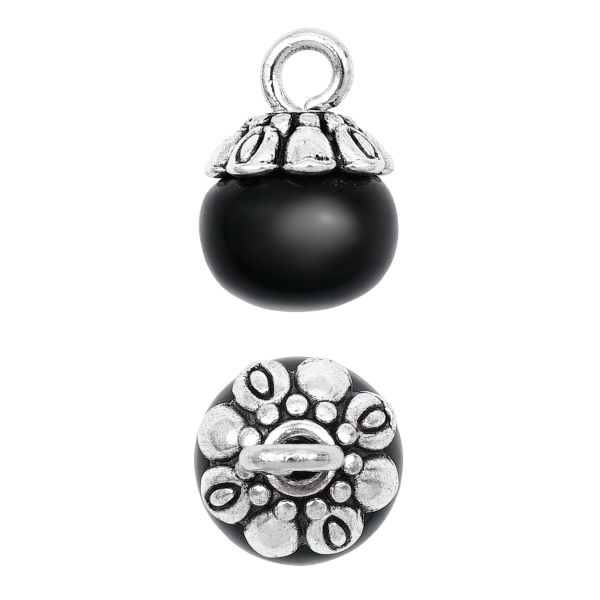 Пуговица-жемчужина на ножке ⌀10 мм, пластик, S.Black, серебристо-черный, GE06, 36 шт