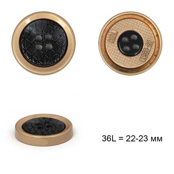 Пуговицы металл 4 прокола 36L = 22-23 мм, TBY.L-1238-2.5 цв.черный с золотом, 50 шт