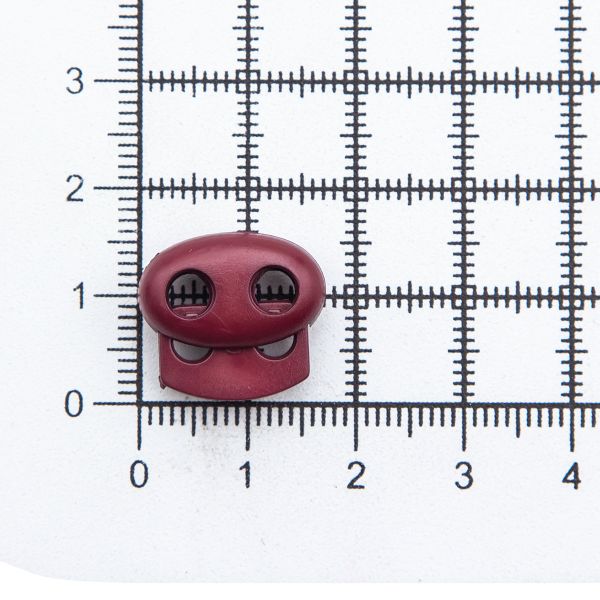Фиксатор (зажим) для шнура пластик 2 отв., ⌀4.0 мм, 14х17 мм, овал малый, ПП, бордовый, 100 шт