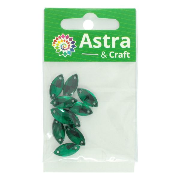 Хрустальные стразы миндаль изумруд (без покрытия) 7х15мм, 10 штук Astra&Craft, МИ004НН715