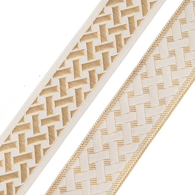 Лента (тесьма) жаккардовая 35.0 мм / 10±0.5 метров, бордюр Плетеный орнамент 35274 V7 золото