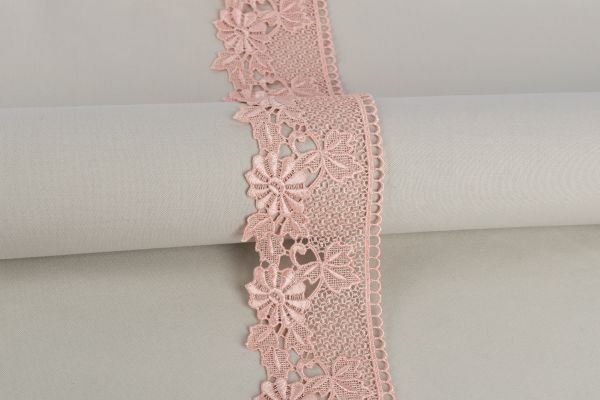 Кружево гипюр (плетёное) 62 мм / 10 ±0.2 метра, GP015BP пудровый(бежево-розовый), Gamma GGM-6202