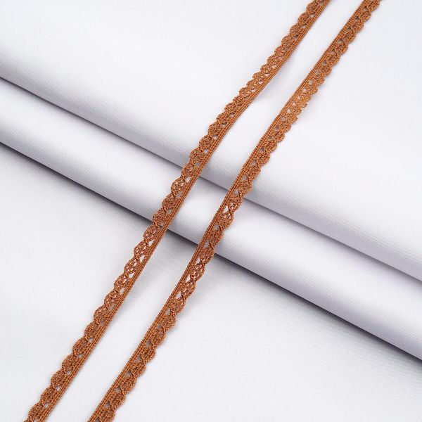 Кружево вязаное (тесьма) 10 мм / 18.2 метра, х/б, коричневый, А6420