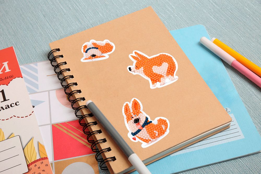 Алмазная (кристальная) мозаика Фрея, наклейки Корги, 14х19.5 см