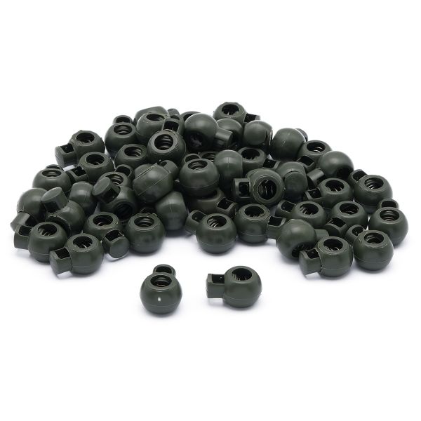 Фиксатор (зажим) для шнура пластик 1 отв., ⌀8.0 мм, 21х16мм, Шар (ПП), хаки, 50 шт