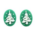 Камеи "Елочка", полимер, бело-зеленый, 3х4х0,5 см, упак., 2 шт, Vintage Line