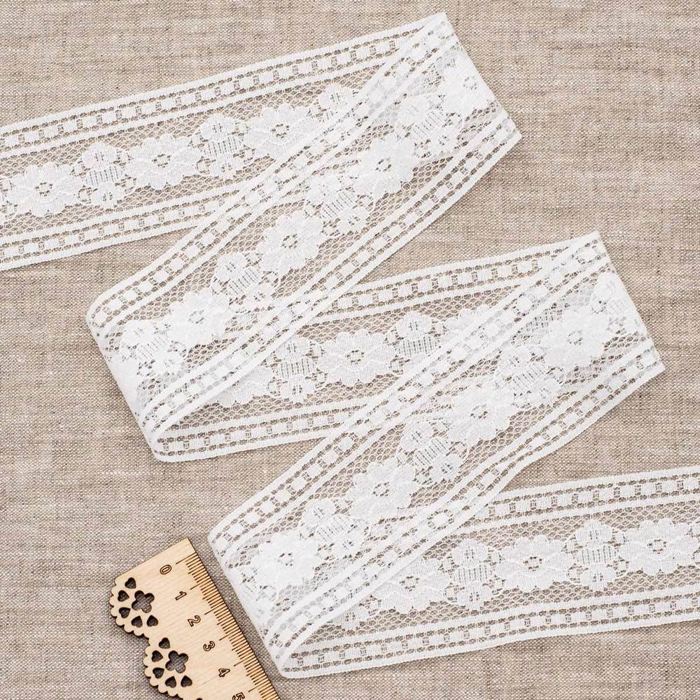 Кружево на сетке 52 мм, 6,8 м ±4 см, WL-85, белый