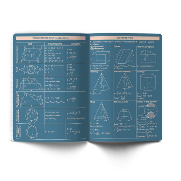 Тетрадь со справочным материалом Лёгким почерком, софт-тач ламинация, A5 48 л. на скобе 65 г/м², белизна 100% 10 шт, клетка, 01839 Лёгким почерком Геометрия, Светоч Т284