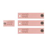 Кожаные бирки с тиснением на кнопке Hand Made 17х70 мм, 4 шт, розовый