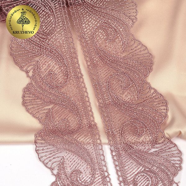 Кружево на сетке 70 мм, 2107 цв.N6615 розовая пудра уп.13.71м, Kruzhevo