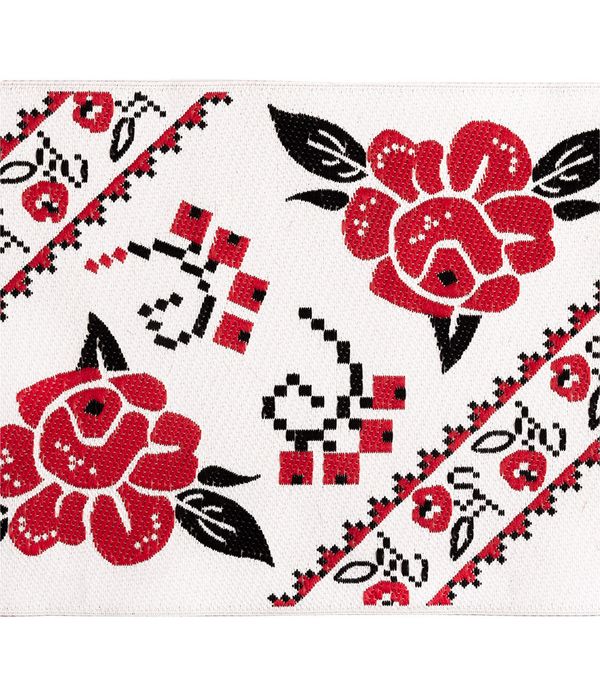 Лента (тесьма) жаккардовая 100.0 мм / 10±0.5 метров, бутоны/полосы красный/черный, Gamma DBTRJ-109