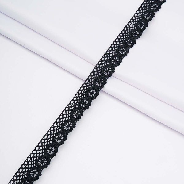 Кружево вязаное (тесьма) 25 мм / 13.72 метра, лён, черный, D134