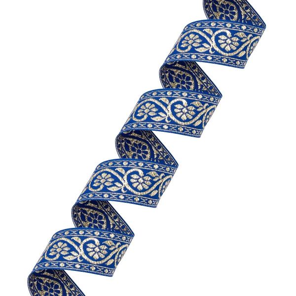 Лента (тесьма) жаккардовая 32.0 мм / 25±1 метров, с метанитом рис. 9819, синий/золото, С3104Г17