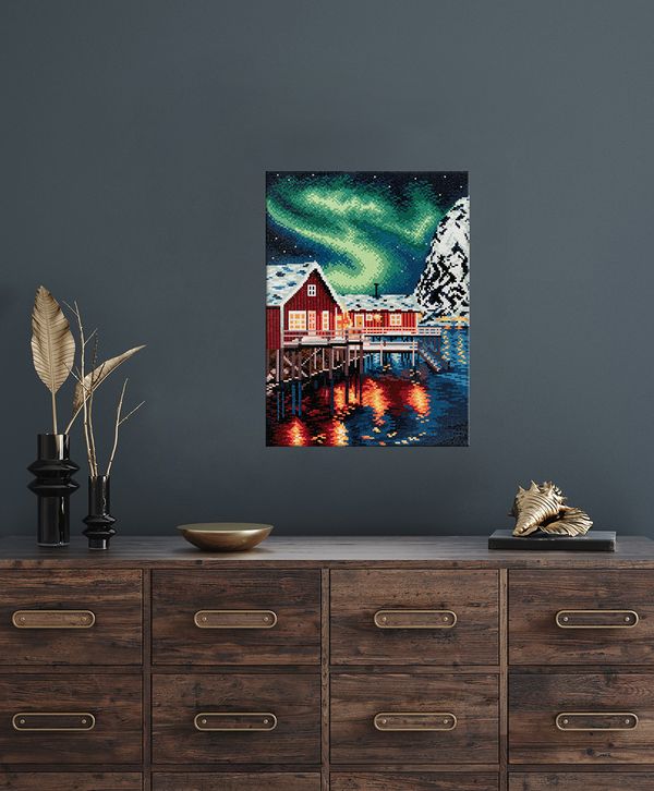 Алмазная (кристальная) мозаика Фрея, на подрамнике Полярное сияние, 30х40 см