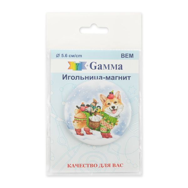 Игольница магнитная 5.6 см, №07 Корги с птичками, Gamma BEM