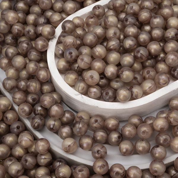 Бусины акрил ⌀10 мм, 500 г, дымка с золот. шиммером, круглые, AD008 миндальный, (7748707)2010 , Astra&Craft