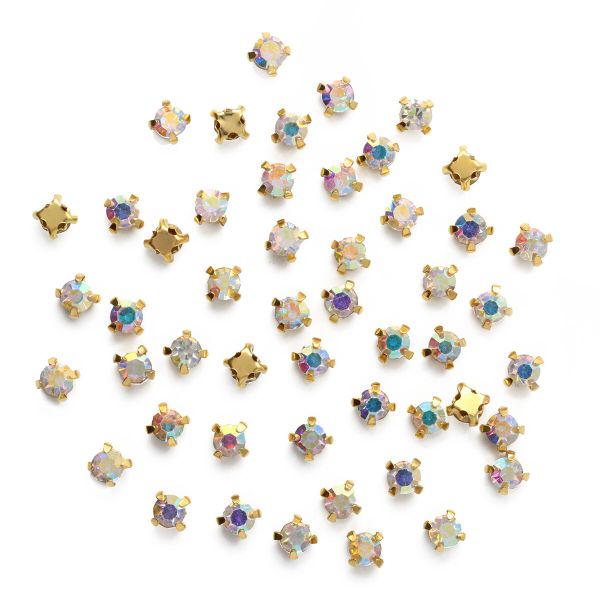 Хрустальные стразы в цапах/золото, 4мм, 50 шт/упак, Astra&Craft (42 прозрачный AB), 4AR159/166