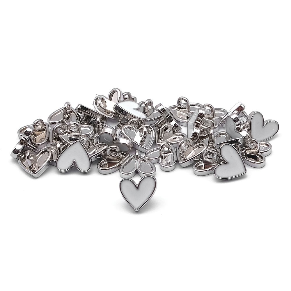 Пуговицы на ножке фигурная Сердце 16L (10мм), металл (White/S (белый/серебро)), MEs-2012, 36 шт