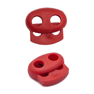 Фиксатор (зажим) для шнура пластик 2 отв., ⌀4.0 мм, 14х17 мм, овал малый ПП, ярко-красный, 100 шт