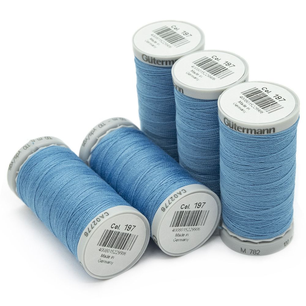 Нитки суперкрепкие Gutermann Extra Strong M782, 100м, 197 лазурно-голубой, 5 катушек