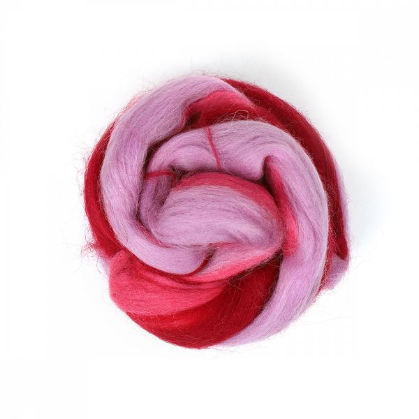 Шерсть для валяния Пехорка полутонкая шерсть (100%шерсть) 50г цв.1510 мультиколор (винный, мальва, св.фиалка)